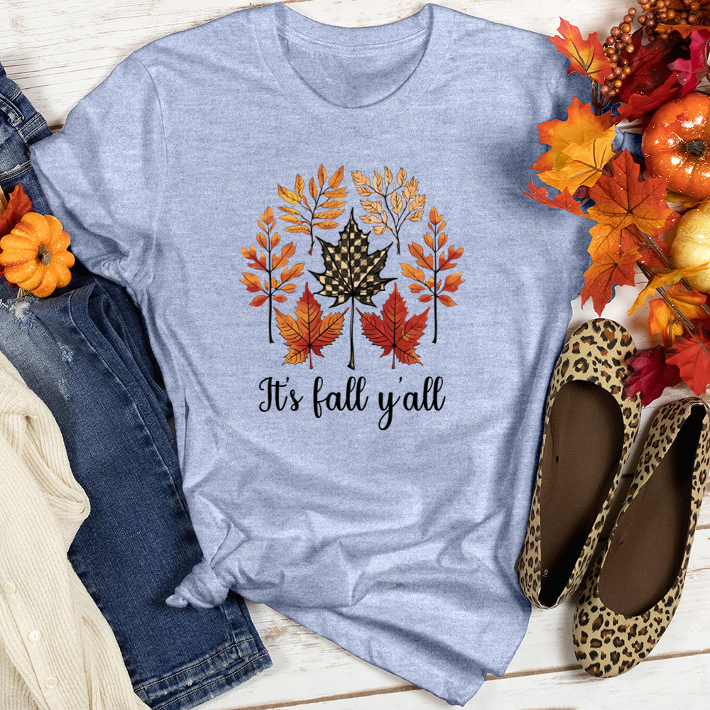 It's Fall Y'all Foliage Checkers Heathered Tee