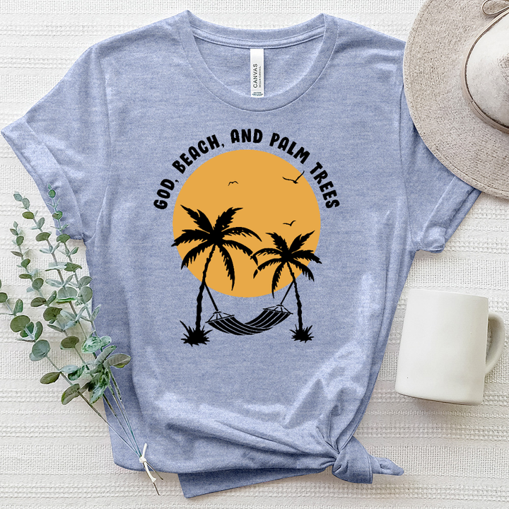 God, Beach and Palm Trees Heathered Tee