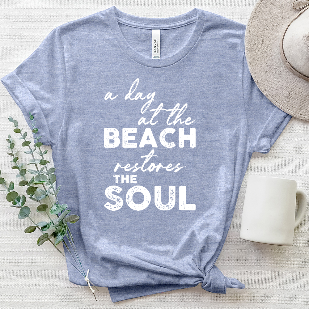 The Beach Restores My Soul Heathered Tee