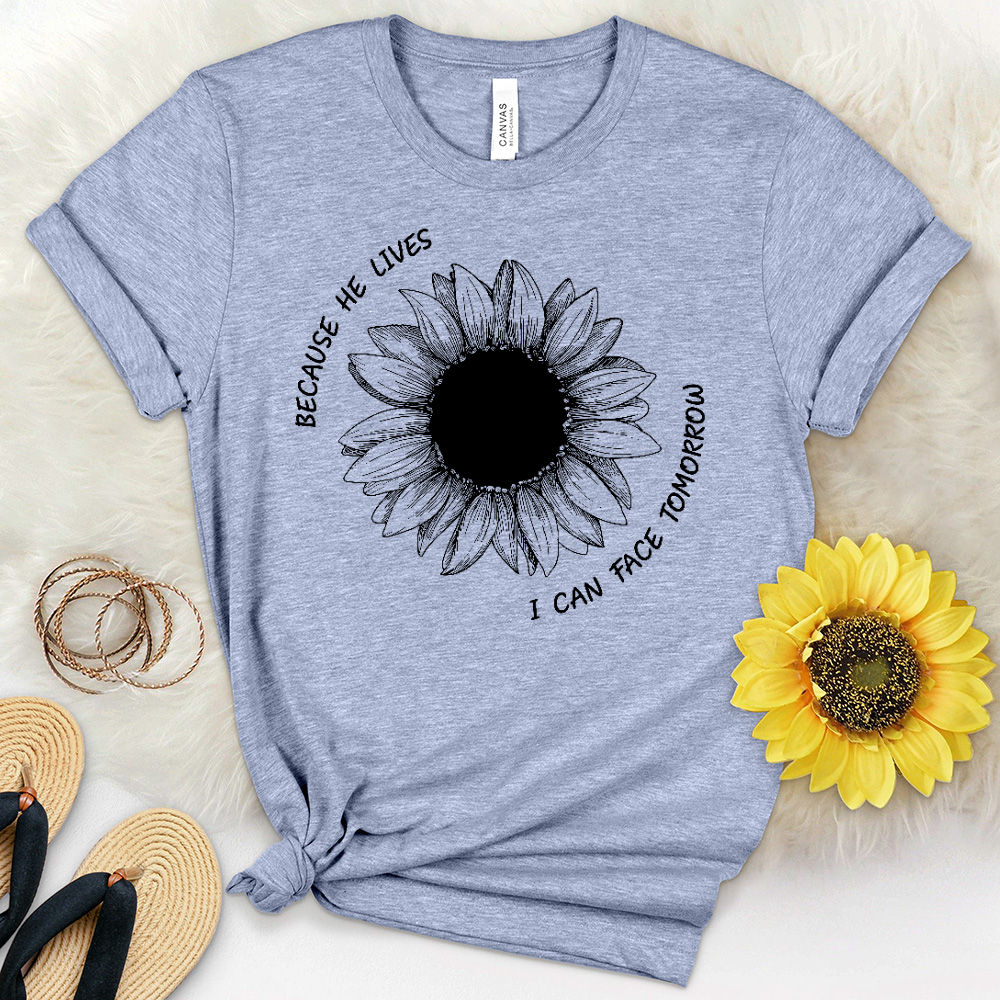 Because He Lives Faith Flower Heathered Tee