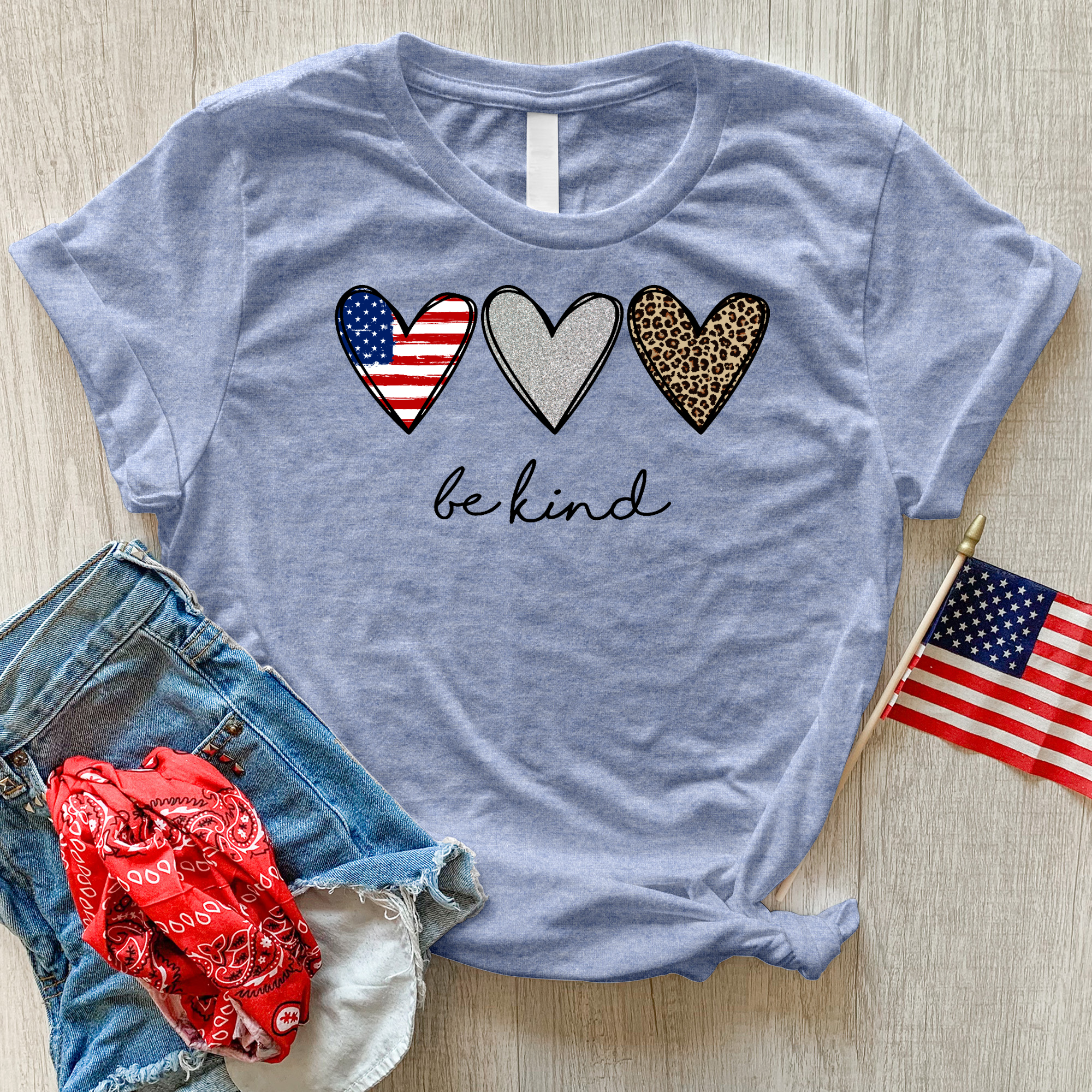 Be Kind Heart Flag Heathered Tee