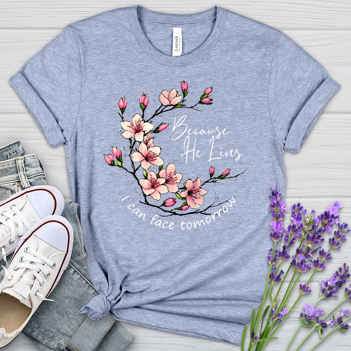 Because He Lives Pink Flowers Heathered Tee