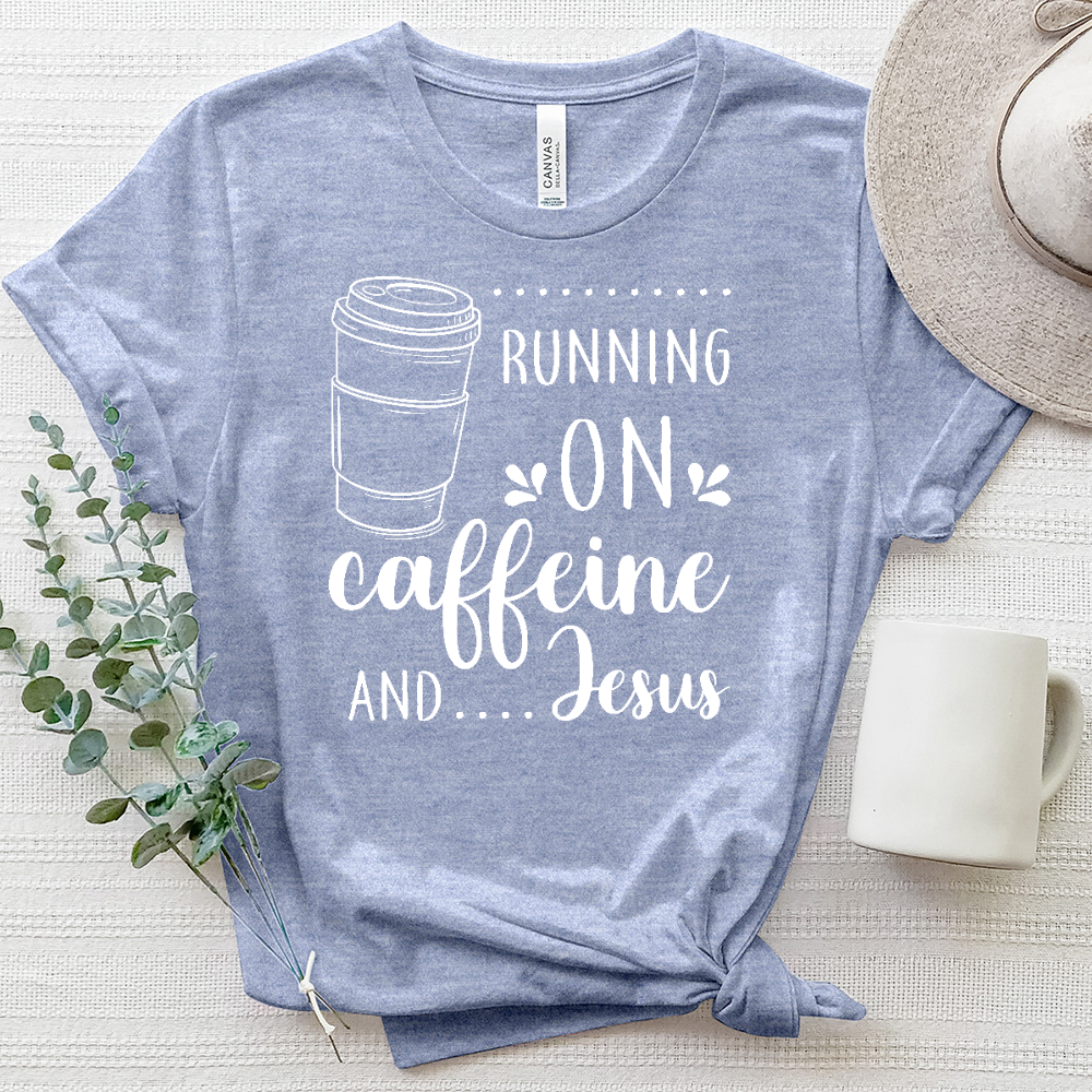 Running on Caffeine And Jesus  White Heathered Tee