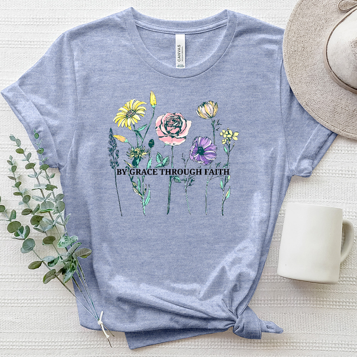 By Grace Through Faith Flowers Heathered Tee