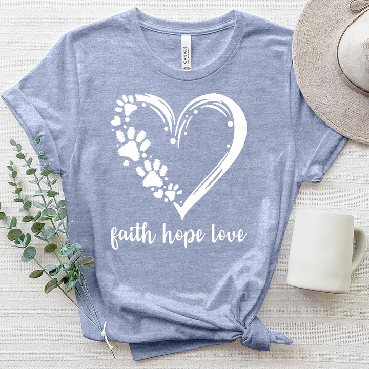 Faith Hope Love Paw Print Heart Heathered Tee