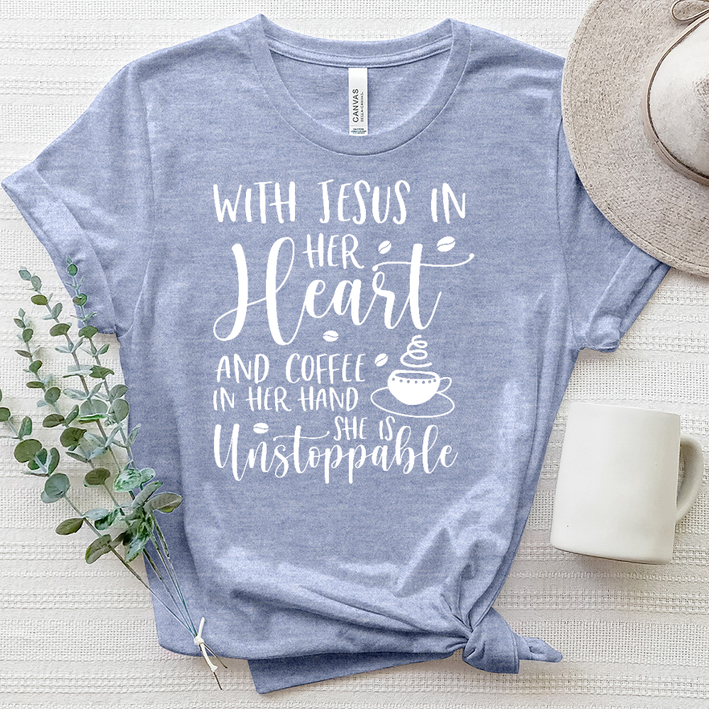 With Jesus and Coffee Heathered Tee