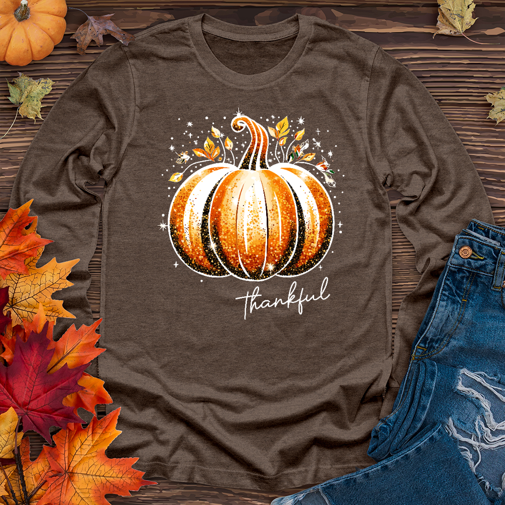 Thankful Glitter Pumpkin Long Sleeve Tee