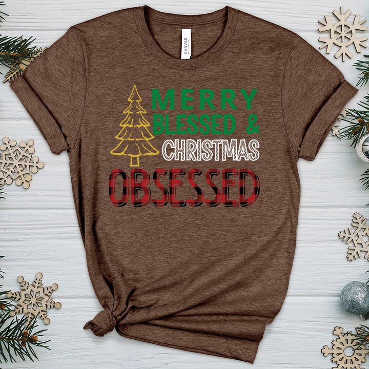 Merry Blessed and Christmas Obsessed Heathered Tee