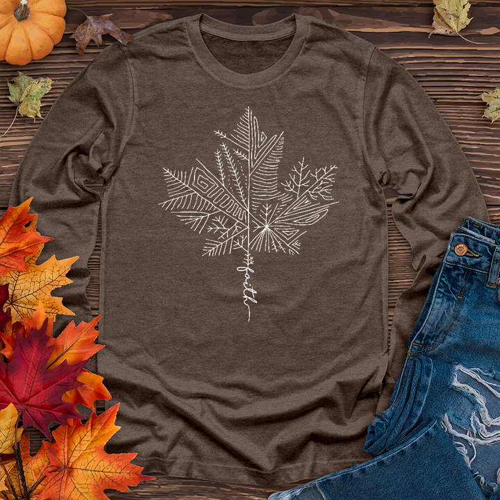 Thankful Maple Leaf Drawing Long Sleeve Tee