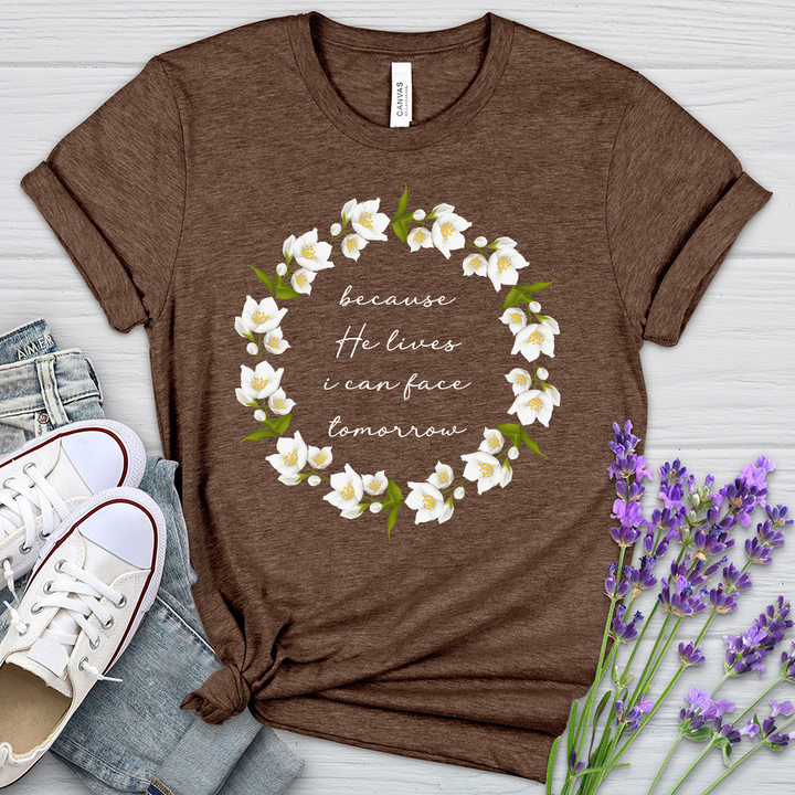 Because He Lives Wreath Heathered Tee