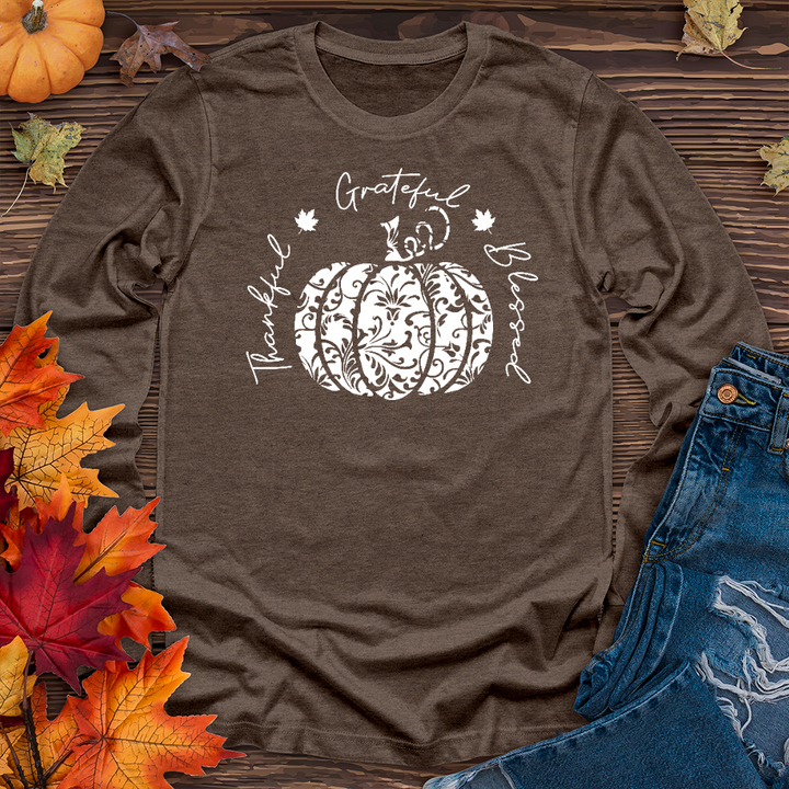 TGB White Floral Pumpkin Long Sleeve Tee