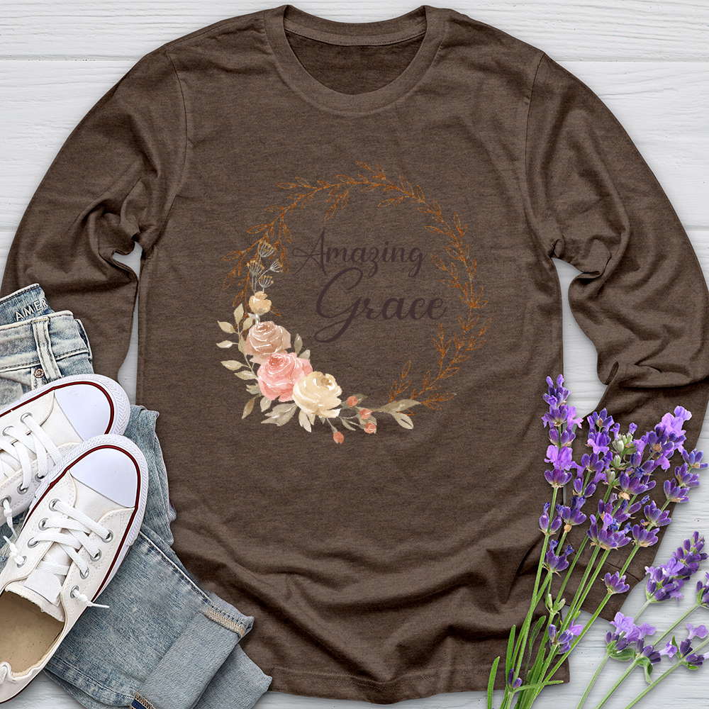 Amazing Grace Floral Wreath Long Sleeve Tee