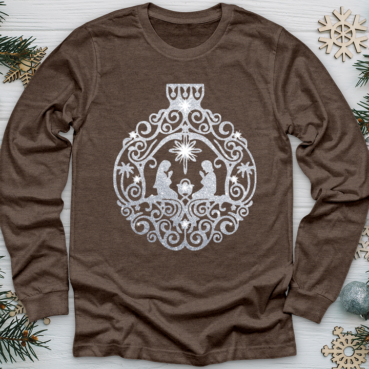 Silver Nativity Scene Ornament Long Sleeve Tee