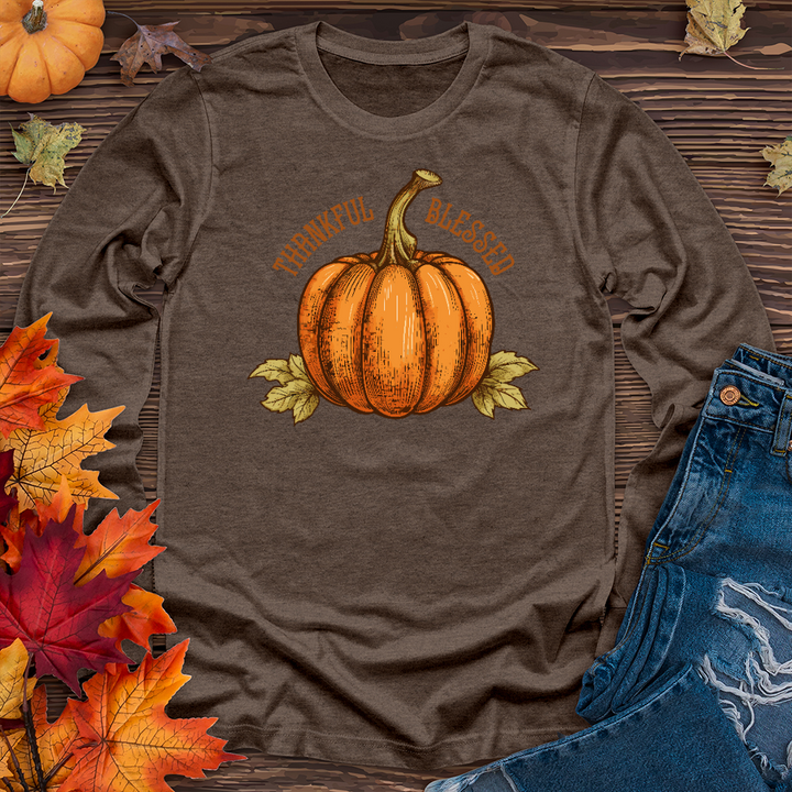 Thankful Blessed Pumpkin Long Sleeve Tee