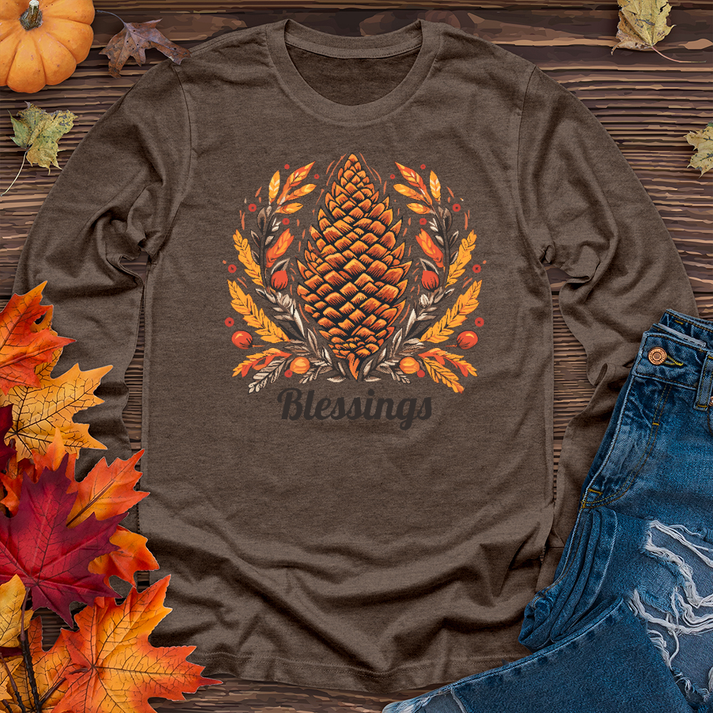 Herringbone Pinecone Blessings Long Sleeve Tee