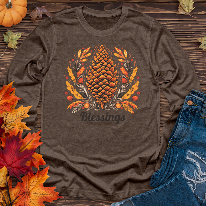 Herringbone Pinecone Blessings Long Sleeve Tee