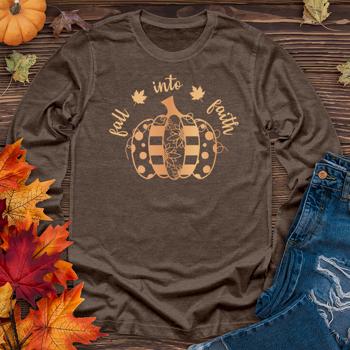 Fall into faith spotted pumpkin Long Sleeve Tee