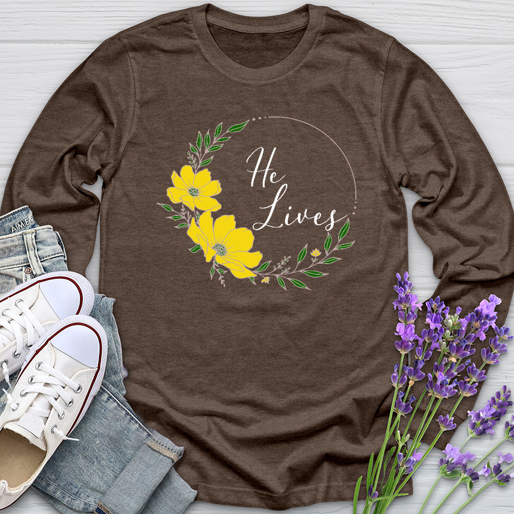 He Lives Flower Wreath Long Sleeve Tee