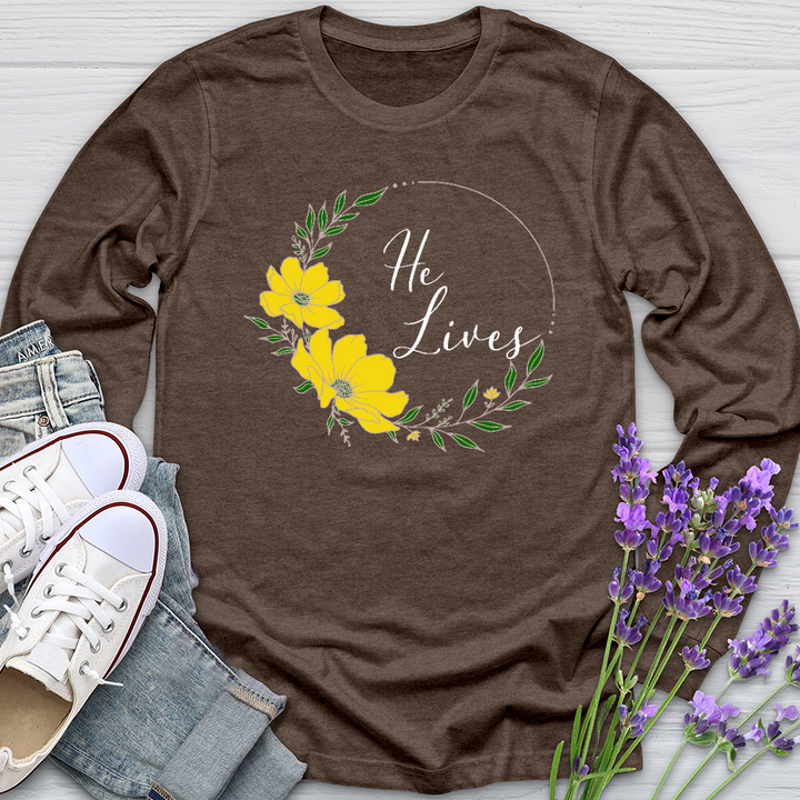 He Lives Flower Wreath Long Sleeve Tee