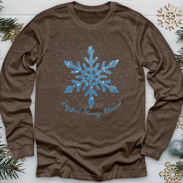 Joyful Merry Blessed Blue Snowflake Long Sleeve Tee