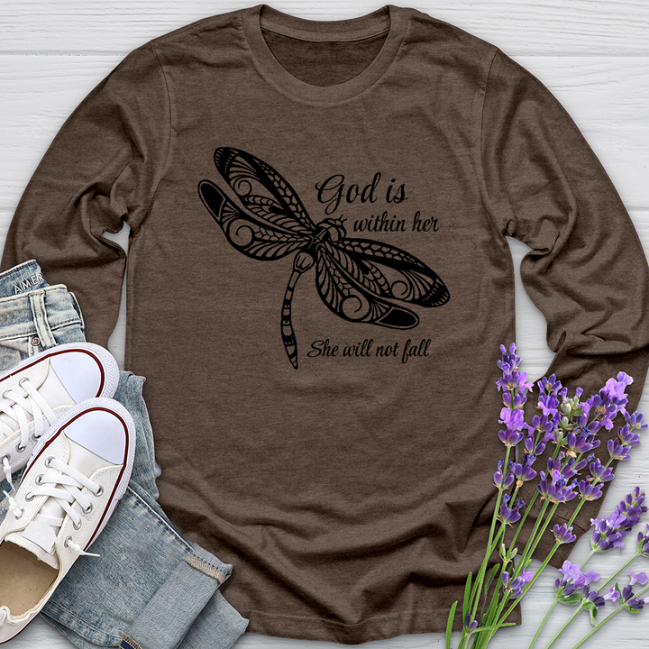 She Will Not Fall Dragonfly Long Sleeve Tee