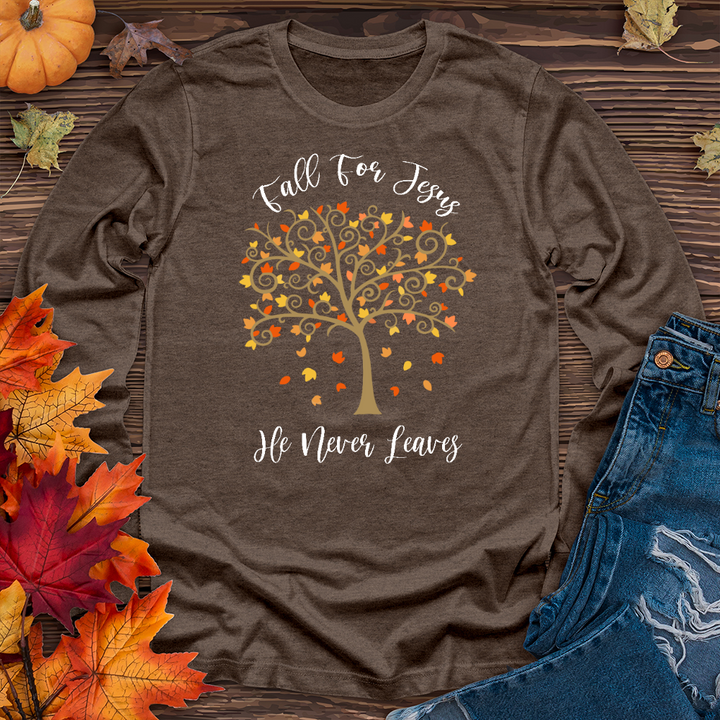 Fall For Jesus Autumn Scene Long Sleeve Tee