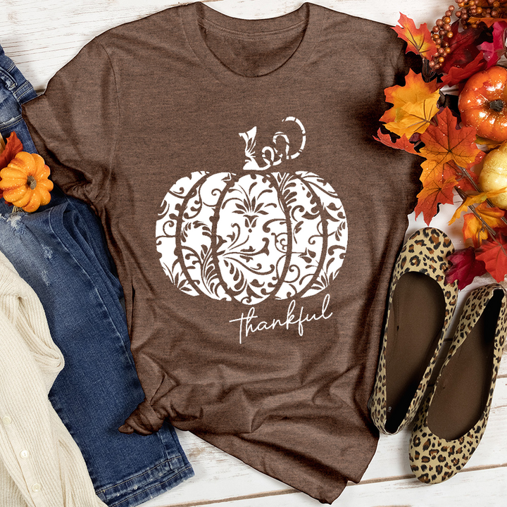 Thankful Floral Pumpkin Heathered Tee