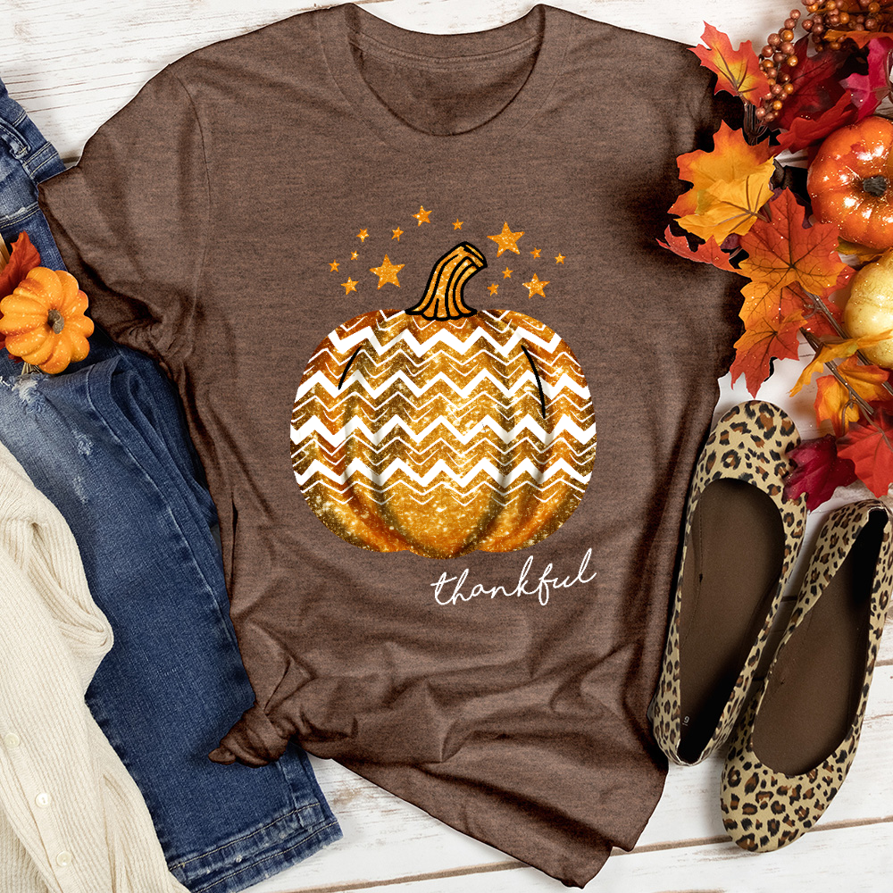 Thankful Retro Pumpkin Sparkle Heathered Tee