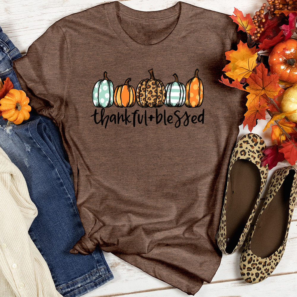 Thankful Blessed Pumpkin Arrangement Heathered Tee