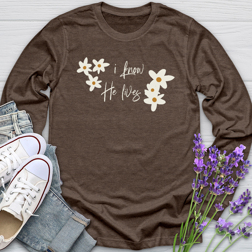 Because He Lives Cute Daisies Long Sleeve Tee