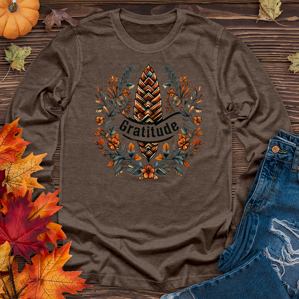 Herringbone Pinecone Gratitude Long Sleeve Tee