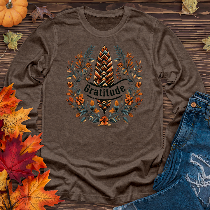 Herringbone Pinecone Gratitude Long Sleeve Tee