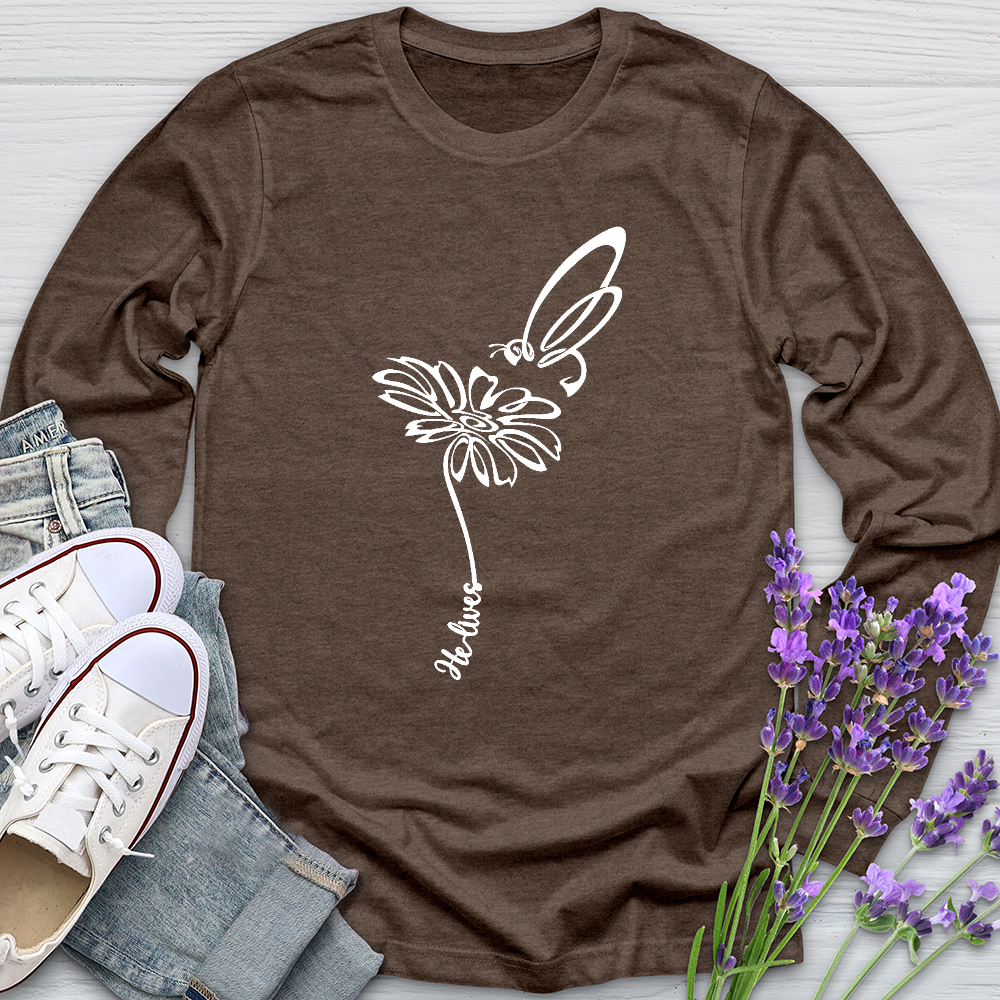 He Lives Bee Flower Long Sleeve Tee