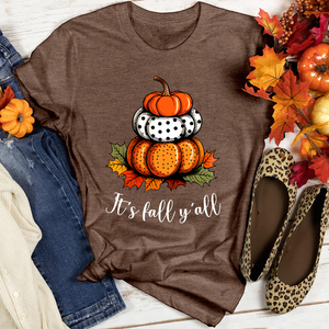 It's Fall Y'all Stacked Pumpkins Heathered Tee