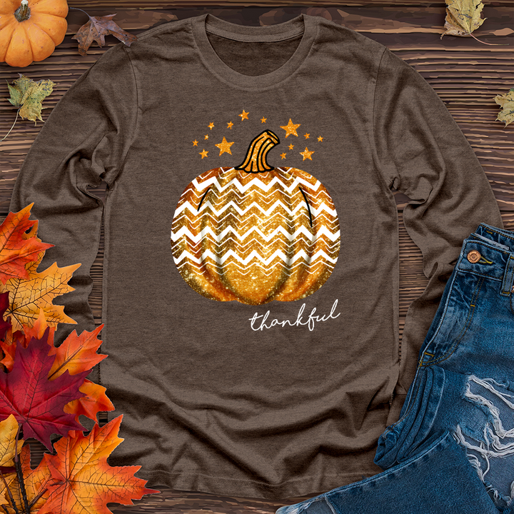 Thankful Retro Pumpkin Sparkle Long Sleeve Tee