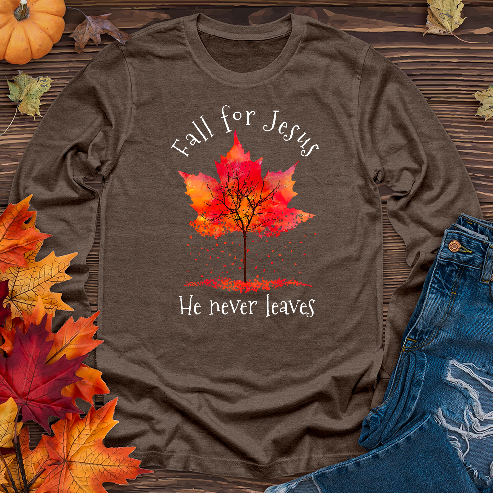 Fall For Jesus Falling Leaves Long Sleeve Tee