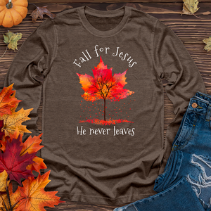 Fall For Jesus Falling Leaves Long Sleeve Tee
