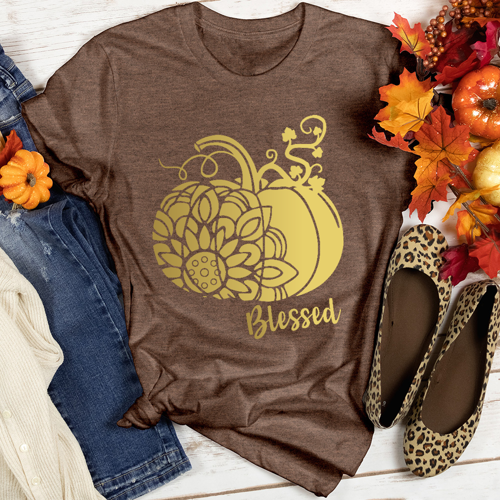 Blessed Gold Sunflower Pumpkin Heathered Tee