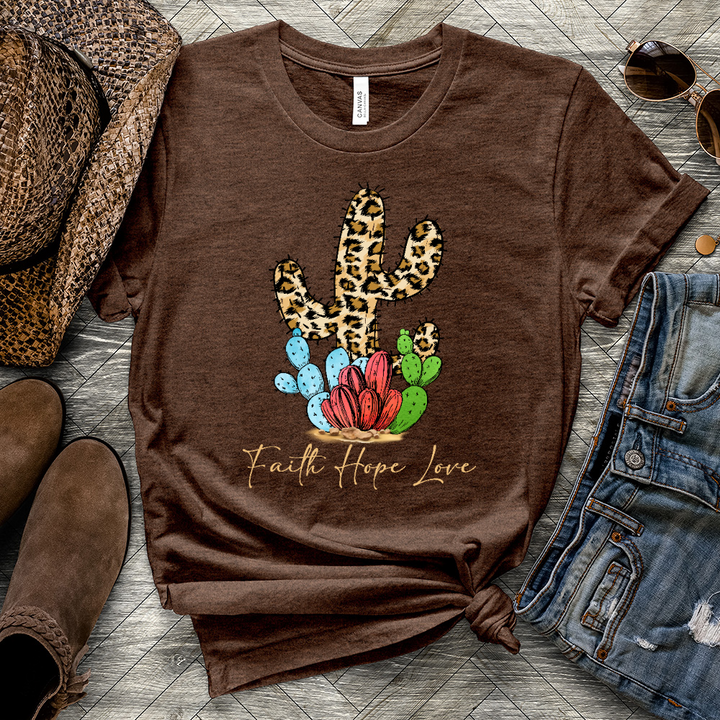 Faith Hope Love Cheetah Cactus Heathered Tee