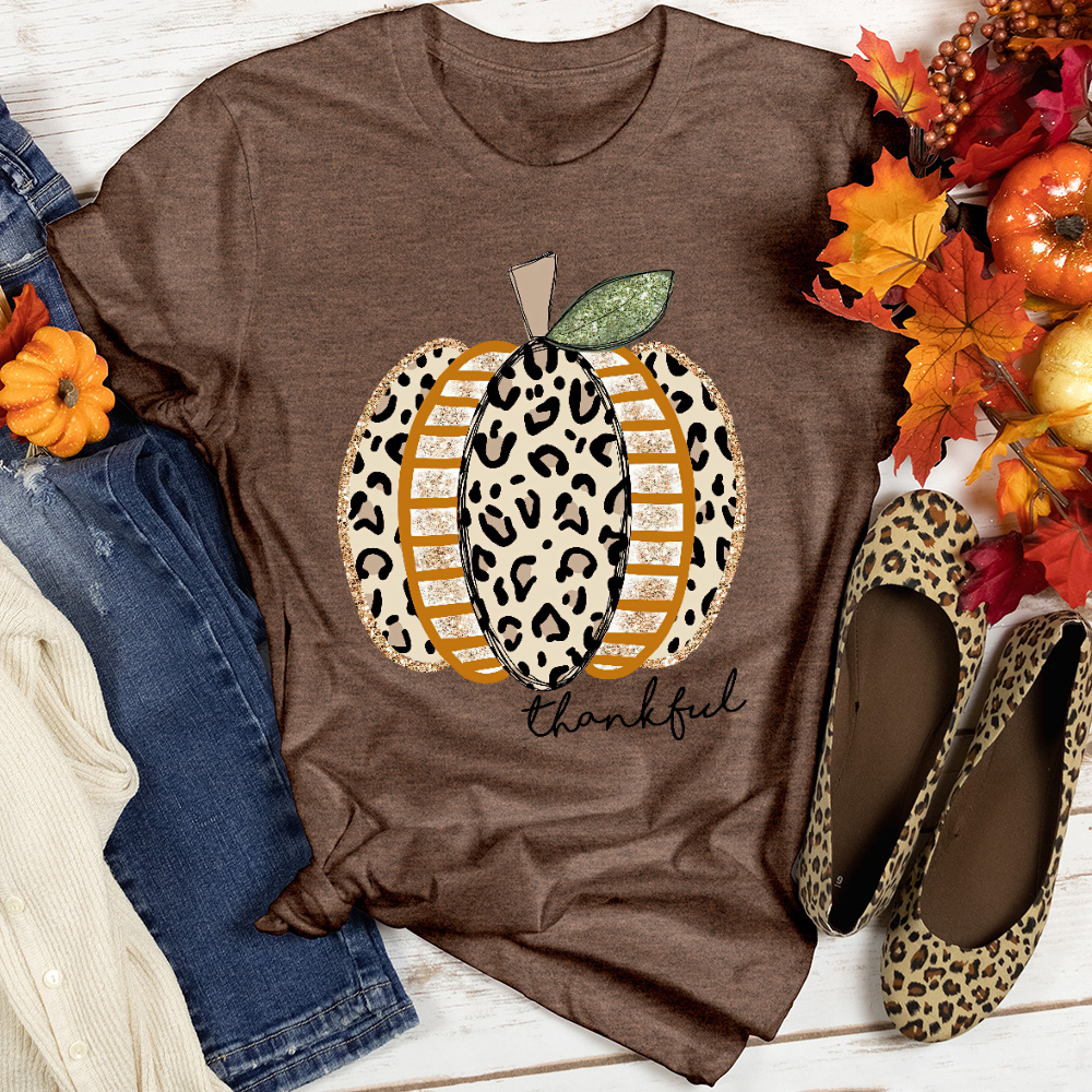 Thankful Leopard Spotted Pumpkin Heathered Tee