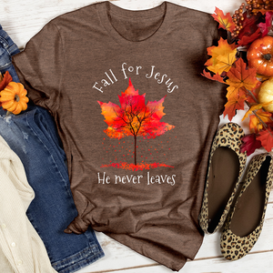 Fall For Jesus Falling Leaves Heathered Tee