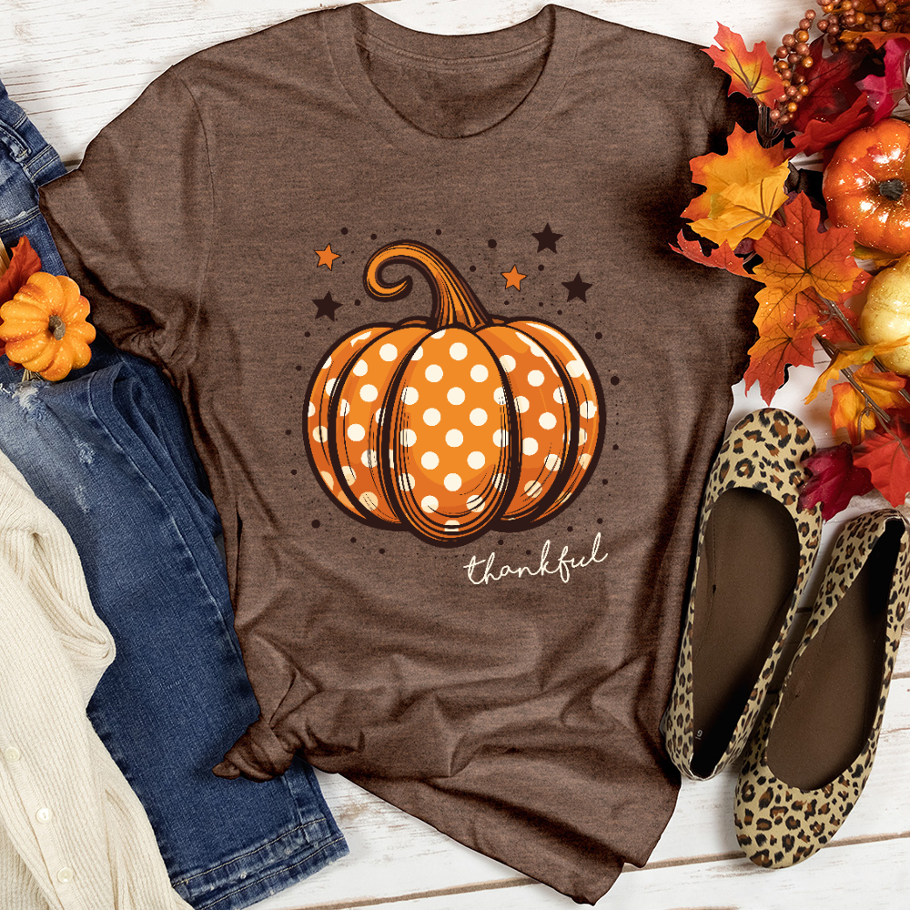 Thankful Dotted Pumpkin Heathered Tee