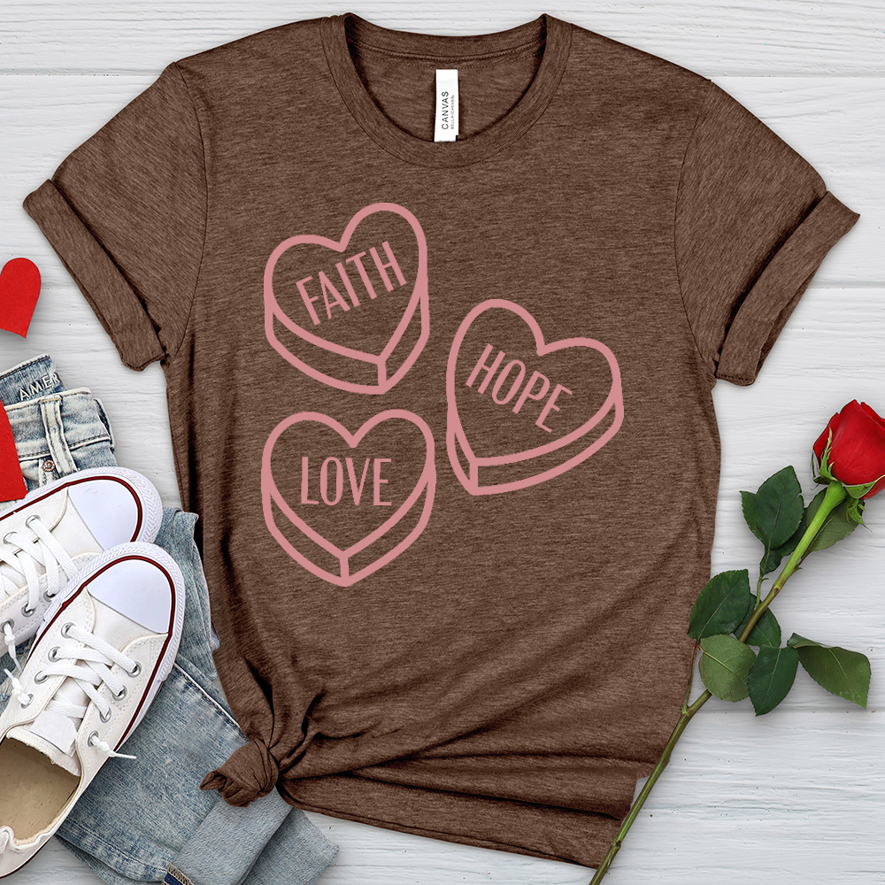 Faith Hope Love Candy Heathered Tee