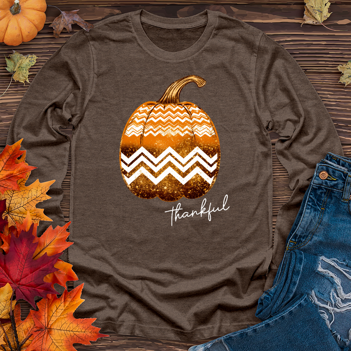 Thankful Gold Glitter Pumpkin Long Sleeve Tee