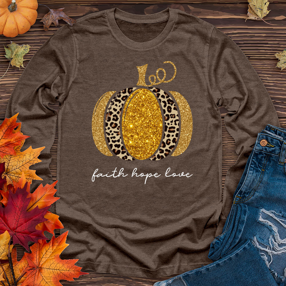 Faith Hope Love Leopard Pumpkin Long Sleeve Tee