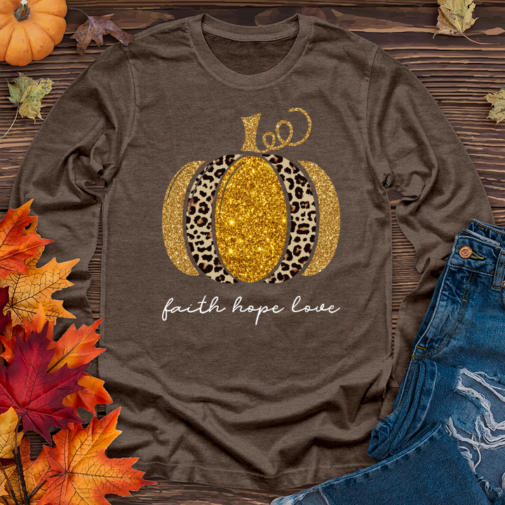 Faith Hope Love Leopard Pumpkin Long Sleeve Tee