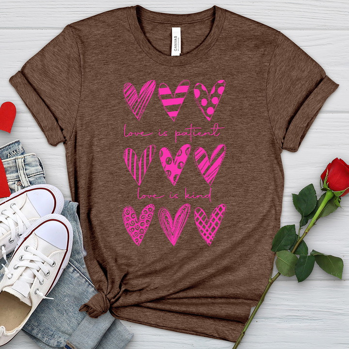 Love Is Kind Pink Hearts Heathered Tee