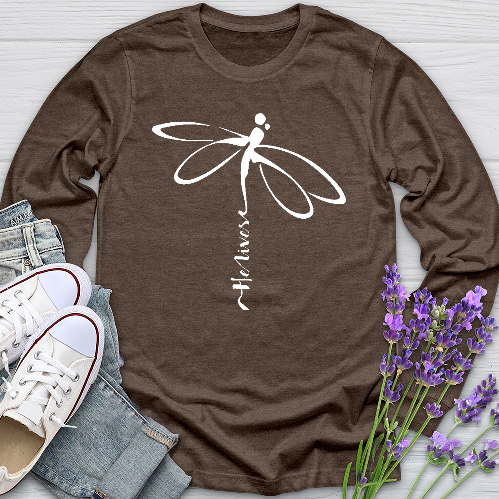 He Lives Dragonfly White Long Sleeve Tee