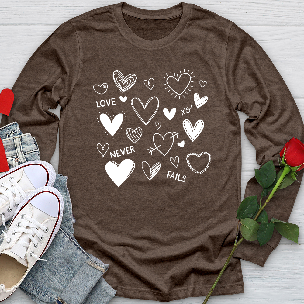 Love Never Fails Assorted Hearts Long Sleeve Tee