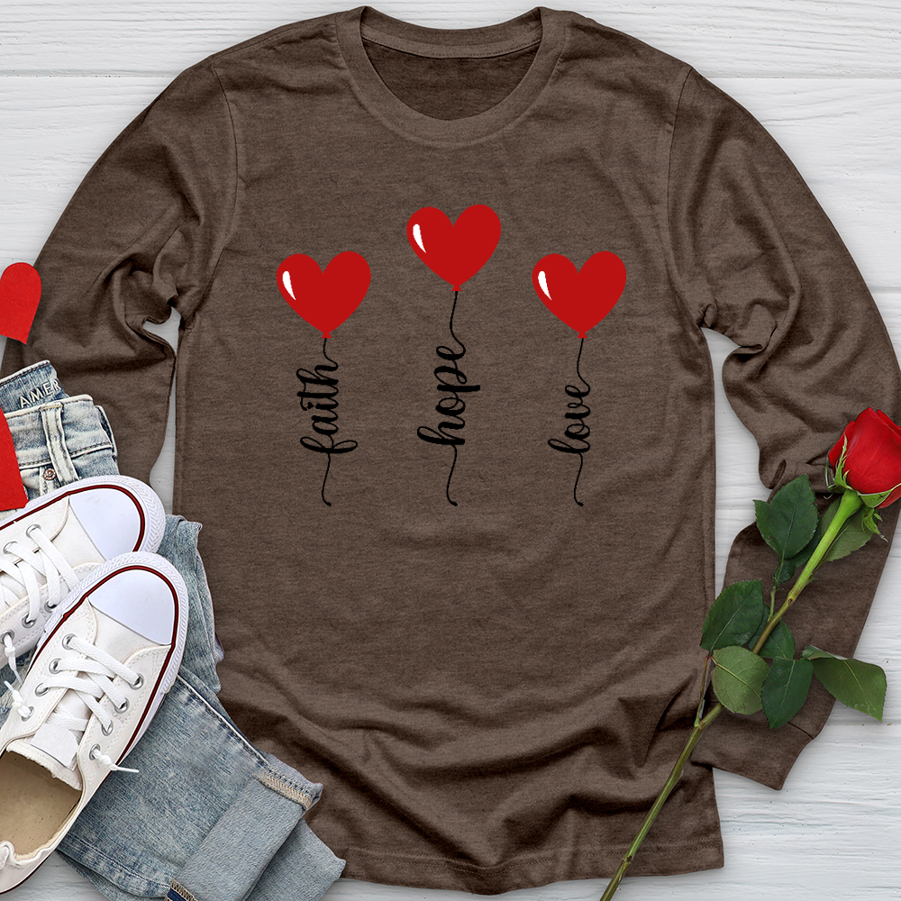 Faith Hope Love Heart Balloons Long Sleeve Tee